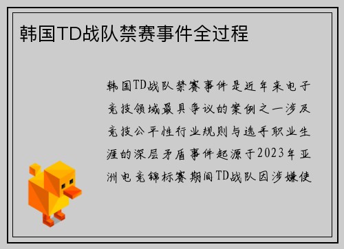 韩国TD战队禁赛事件全过程