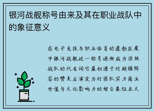 银河战舰称号由来及其在职业战队中的象征意义